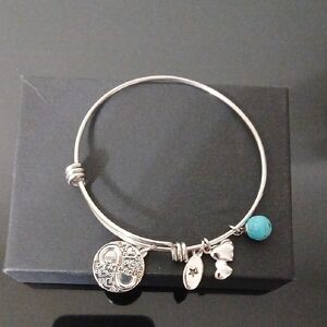Silver Friend Charm Bracelet with Turquoise Accent